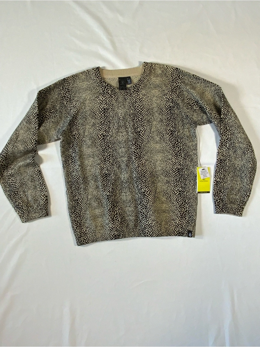 Volcom Beige and Black Animal-Print Crew Sweater